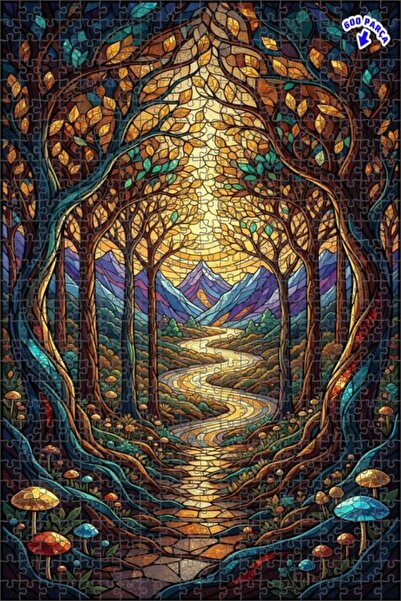 Teona Ahşap لغز خشبي فني بمنظر غابة ساحر بتأثير اللوحات الزيتية 600 قطعة 50×35