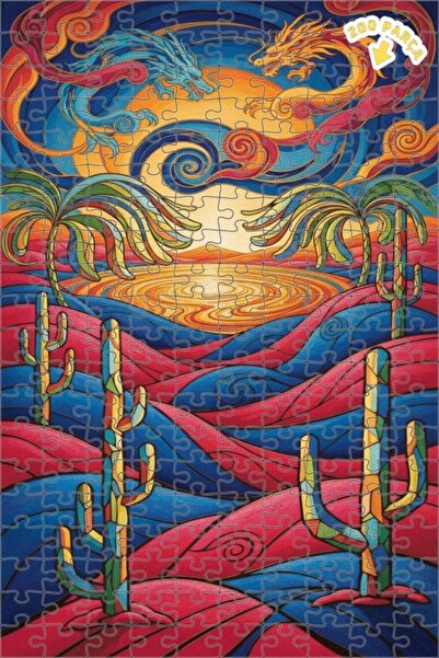 Teona Ahşap لوحة زيتية لغروب الشمس في الصحراء من سلسلة حروب التنين، لغز خشبي ...