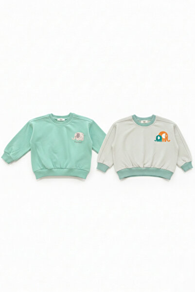 LOGO AKSESUAR Çocuk Pamuk Renkli Baskılı Oversize 2 İp 2'li Sweatshirt