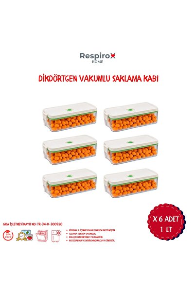 Respirox Home Respiroxhome 6 Pieces 1 Liter Vacuum Rectangular Storage Container