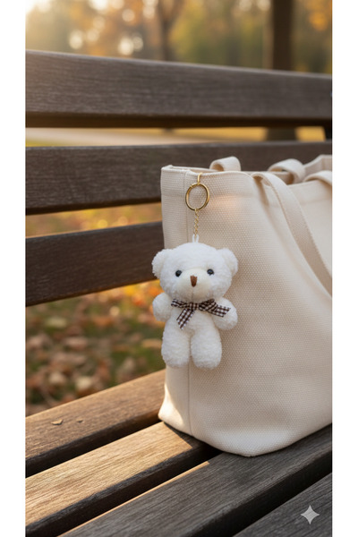 Şirin Pofuduk Yuvarlak Ayıcık Anahtarlık - Yumuşak Peluş Çanta Aksesuarı