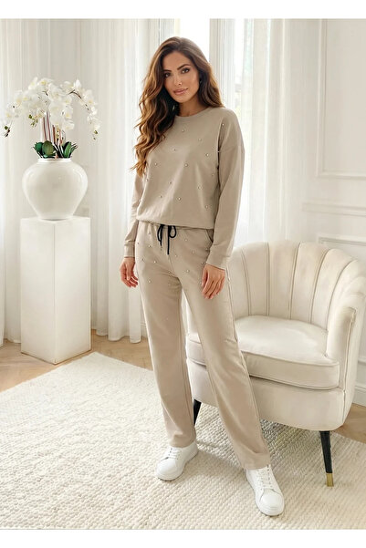 UniqueStore.ro Women's casual beige set with pebble applications