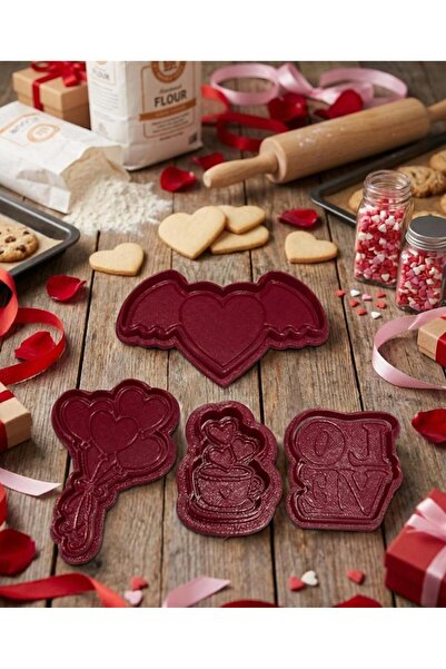 Ekol 3D مجموعة قوالب الكوكيز ذات طابع عيد الحب مكونة من 4 قطع