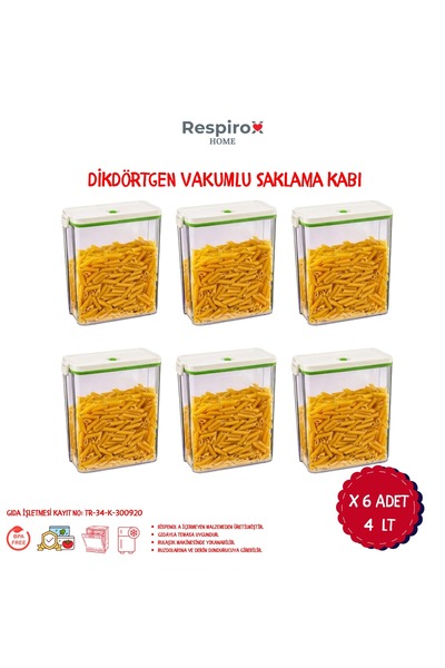 Respirox Home Respiroxhome 6 Pieces 4 Liter Vacuum Rectangular Storage Container