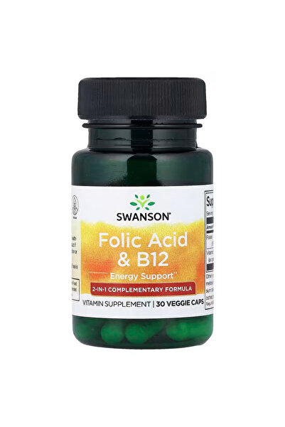 SWANSON Folic Acid & B12 With Vitamin B9 Folate Energy Support 30 Veggie Caps