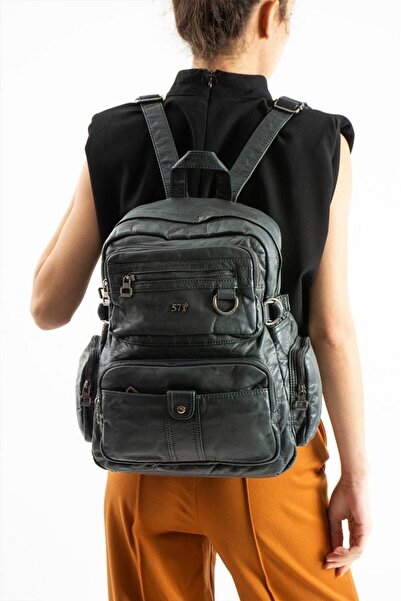 Baginn Y.S.Leather Women's Backpack 35*25 cm Vegan Leather Washed Faux Leathe...