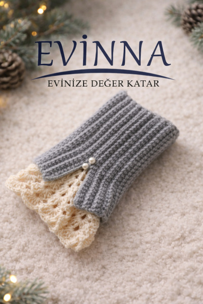 El Yapımı Dantel Detaylı Örgü Parmaksız Eldiven