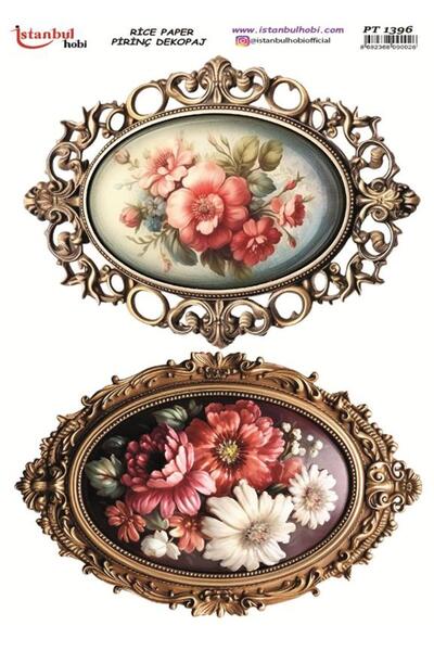İstanbul Hobi ورق ديكور نحاسي 30×42 سم PT-1396 إطار زهور