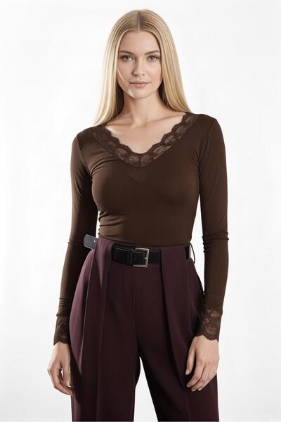 Bliss Women's Long Sleeve Lace V-Neck Cashmere Blouse