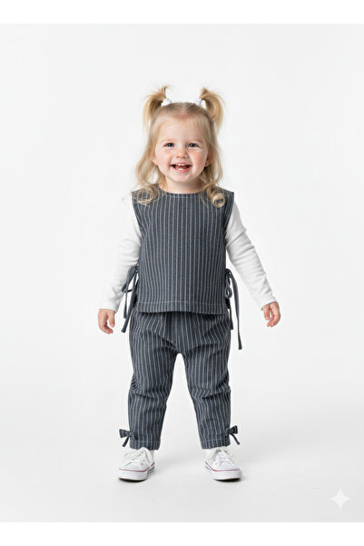 BabyDia Sweater Double Set with Bow Detail and Stripes