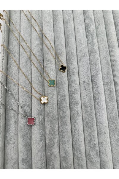 aksesuarista Beyaz Sedefli Tekli Yonca Kolye Çelik