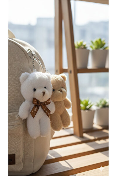 Şirin 2’li Pofuduk Yuvarlak Ayıcık Anahtarlık Seti - Yumuşak Peluş Çanta Akse...