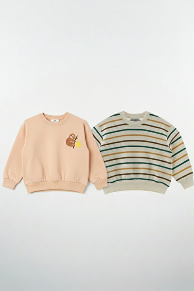 LOGO AKSESUAR Children's Cotton Colored Printed Oversized 2-Thread 2-Piece Sw...