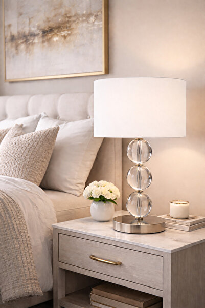 571 Store F Series Cream Hat Shape 3 Glass Balls Table Bed Side Lighting Lamp...