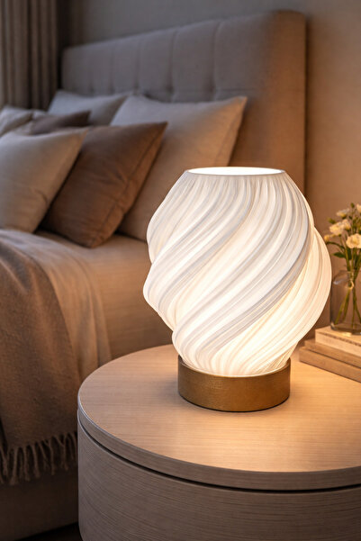 LİYA3D Modern Spiral Tasarım LED Gece Lambası – Ahşap Tabanlı Dekoratif Masa ...