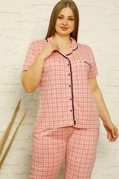 Generic Brand Women's Cotton Pocketed Short Sleeve Plus Size Pajama Set Pink ...