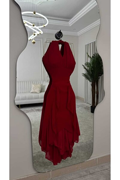 qmhafrst soft red chiffon dress