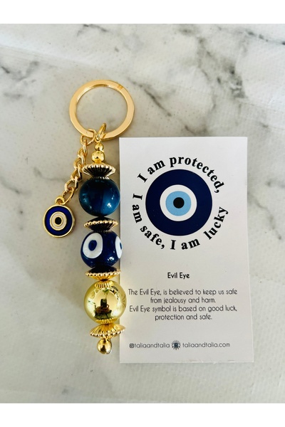 Talia&Talia سلسلة مفاتيح مزينة بحجر العين الشريرة - إكسسوار للحقائب - سلسلة م...