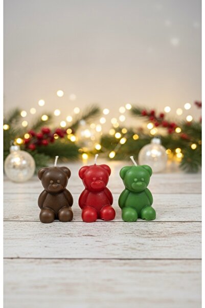 Patulya Aksesuar 3'lü Ayıcık Figürlü El Yapımı Dekoratif Mum Seti - Yılbaşı H...