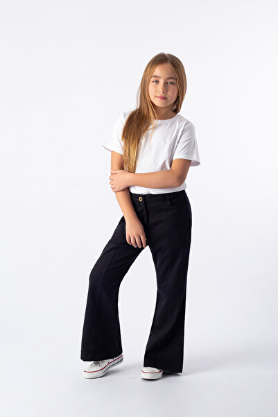 Pafim Girl's Stretch Fabric Flared Pants, Gabardine Elastic Waist W Wide Leg ...