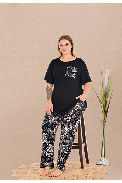 Temporium Women's Plus Size Printed Patterned Pajama Set with Pockets Stretch...