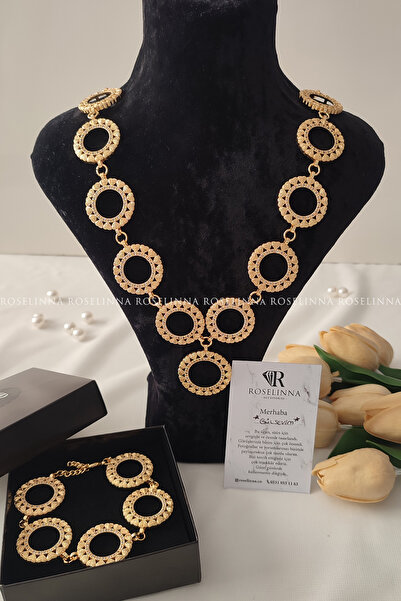ROSELİNNA 10 Çeyrek 1 Yarım Çerçeveli Burgu Zincirli Kolye ve 5 Çeyrekli Bile...