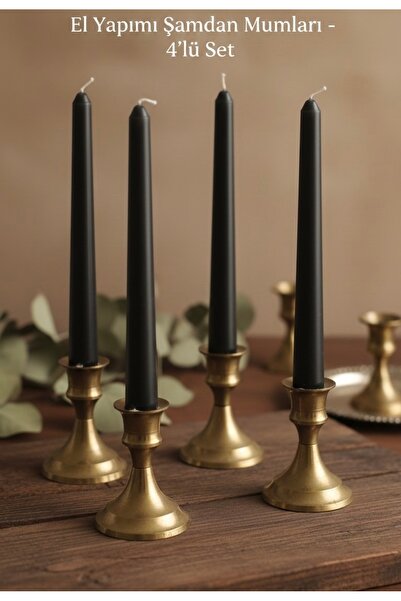 Patulya Aksesuar Siyah 4'lü El Yapımı Şamdan Mumu Seti - Dekoratif Konik Mum ...