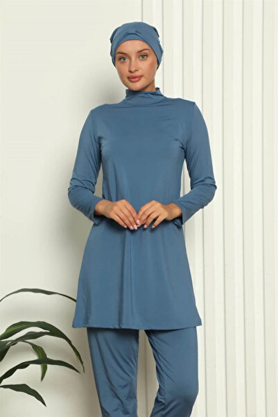 TOMMTONN Clothing Full Hijab Stretch Fabric Swimsuit Indigo