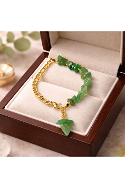 Agatella Tasarım Aventurine Stone Natural Bracelet |   Gold Detailed Handmade...