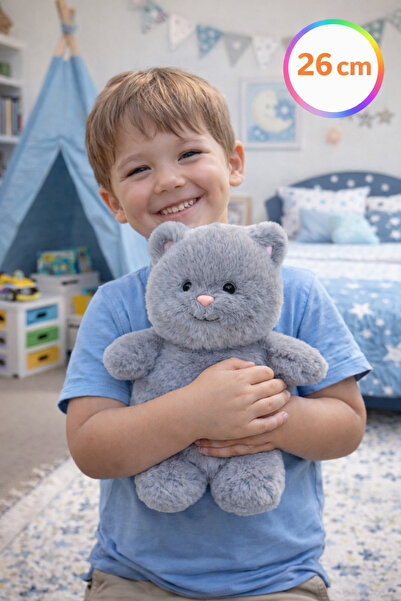 TOYFEST 26 cm Gray Plush Cat |   Soft Toy |   Children's Room Decoration & Cu...