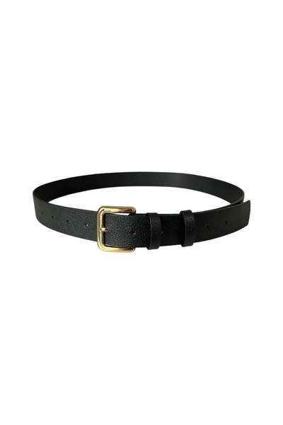 stravis Black Color Belt with Gold Square Buckle