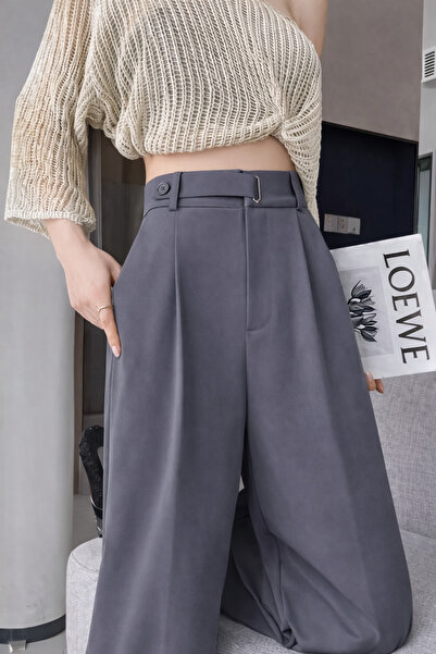 Hazel Curea de damă antracit cu detaliu de cataramă pantaloni palazzo