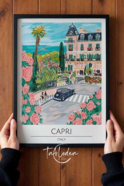 tablodea Pinterest Retro Capri Italia City Painting TD Poster înrămat cu tema...