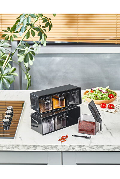 YAZICI طقم توابل مكون من 6 قطع مع حامل وغطاء ذاتي - منظم توابل عملي وأنيق لسط...