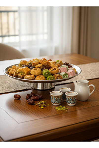 Living 26 cm Round Metal Serving Plate with Short Circular Base