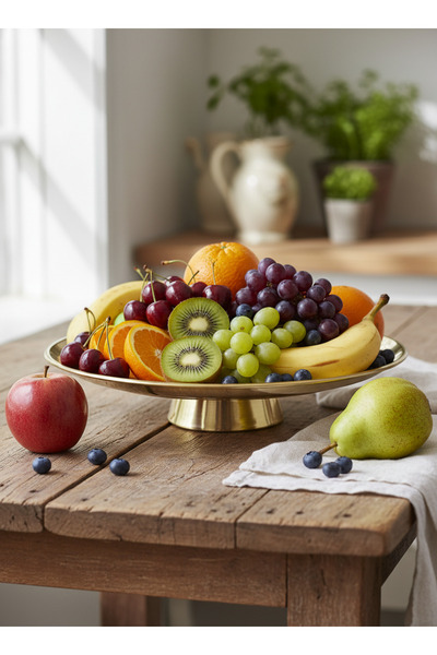 Living طبق تقديم معدني دائري بقطر 26 سم وقاعدة دائرية قصيرة