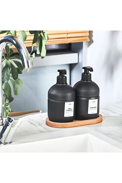 YAZICI Set de sticlă de lux cu bază din lemn Vasă de săpun rece - Set de baie...