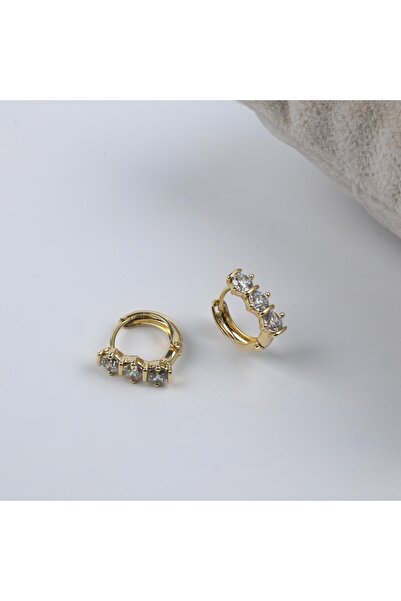 Butik XUping 14K ÜçTaş Baget Halka Küpe