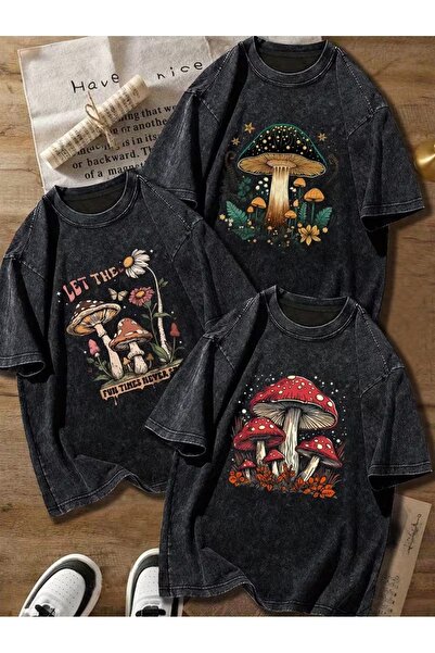 Mella&Co Vintage Forest Oversize T-shirtMantar Baskılı Oversize Eskitme Tişört".