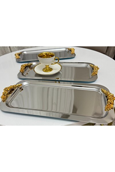 Elzemm store 6 Large Rectangular Steel Serving and Presentation Trays with Ha...