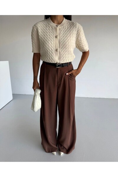 GNY TEXTİLE Saç Örgü Bisiklet Yaka Kısa Kol Kadın Triko Hırka