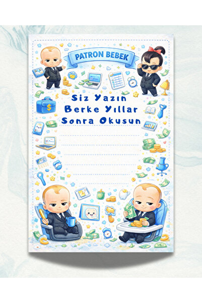 Dijital Nostal Kişiye Özel Patron Bebek Temalı 10 Adet Siz Yazın Kutlama Kart...
