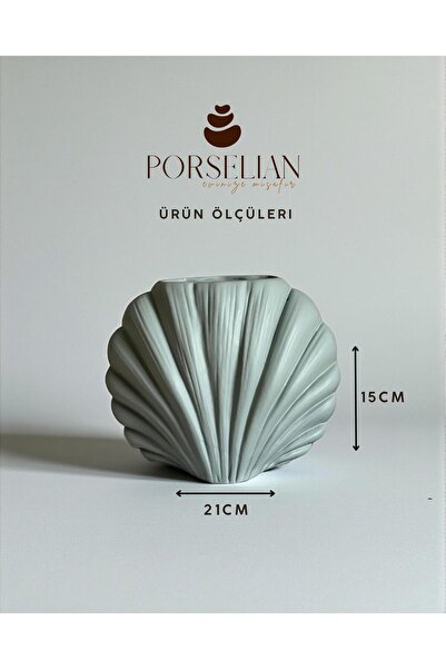 Porselian Dekoratif Beton Deniz Kabuğu Obje & Vazo - El Yapımı Modern Ev Akse...
