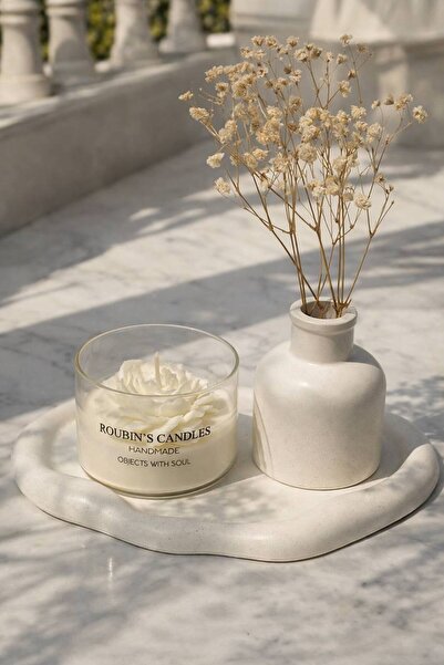 roubins Roubin’s Candles Vanilya Kokulu El Yapımı 3D Çiçek Tasarımlı Cam Mum