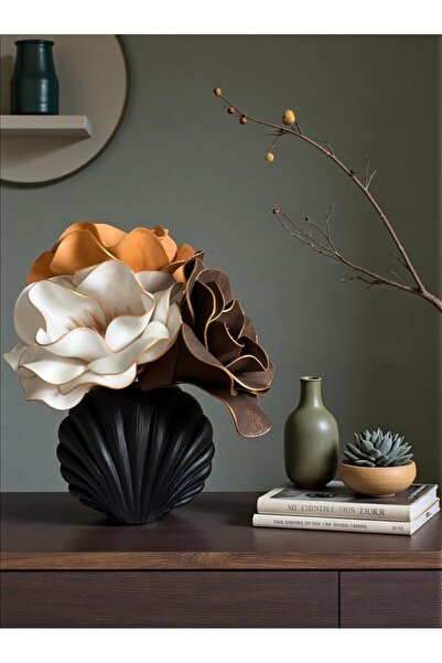 Porselian Dekoratif Beton Deniz Kabuğu Obje & Vazo - El Yapımı Modern Ev Aksesuarı 21x15 cm
