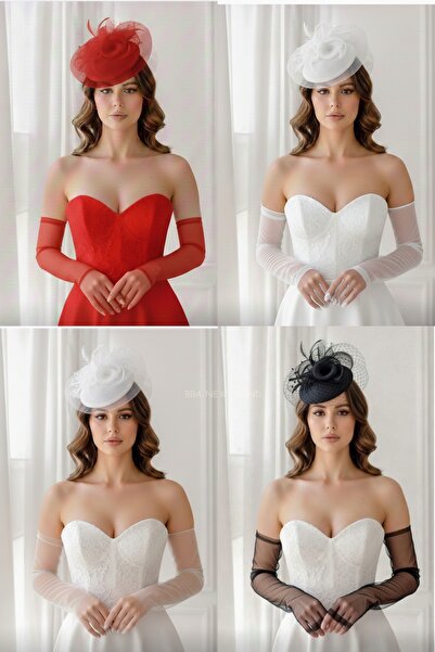 bba new trend 2Lİ GELİN VUALET,UFO MODEL NİKAH ŞAPKASI+UZUN GELİN ELDİVEN GEL...