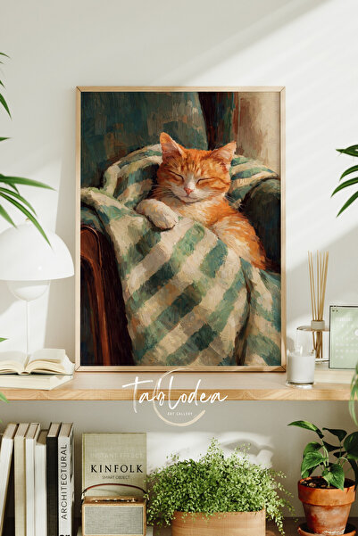 tablodea Pictură în stilul picturii în ulei cu pisică adormită, tablou înrăma...