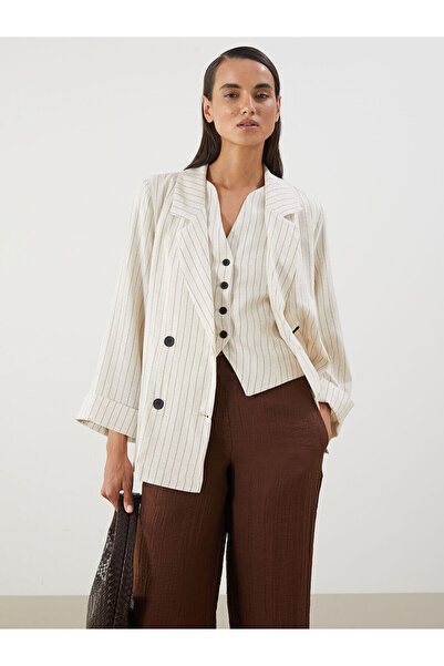 LC Waikiki Vizyon New Season Striped Linen Blend Women's Blazer Jacket