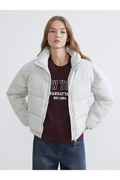 LC Waikiki Selections by Esvab Gray Mock Neck Women's Puffer Coat