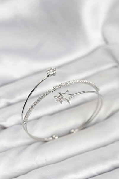 Clariss Yıldızlı Model Pirinç Gümüş Renk Kadın Bileklik